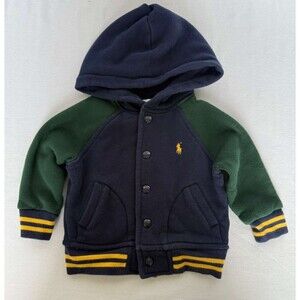 Polo Ralph Lauren Baby Hoodie Jacket Navy Green Snap 9M